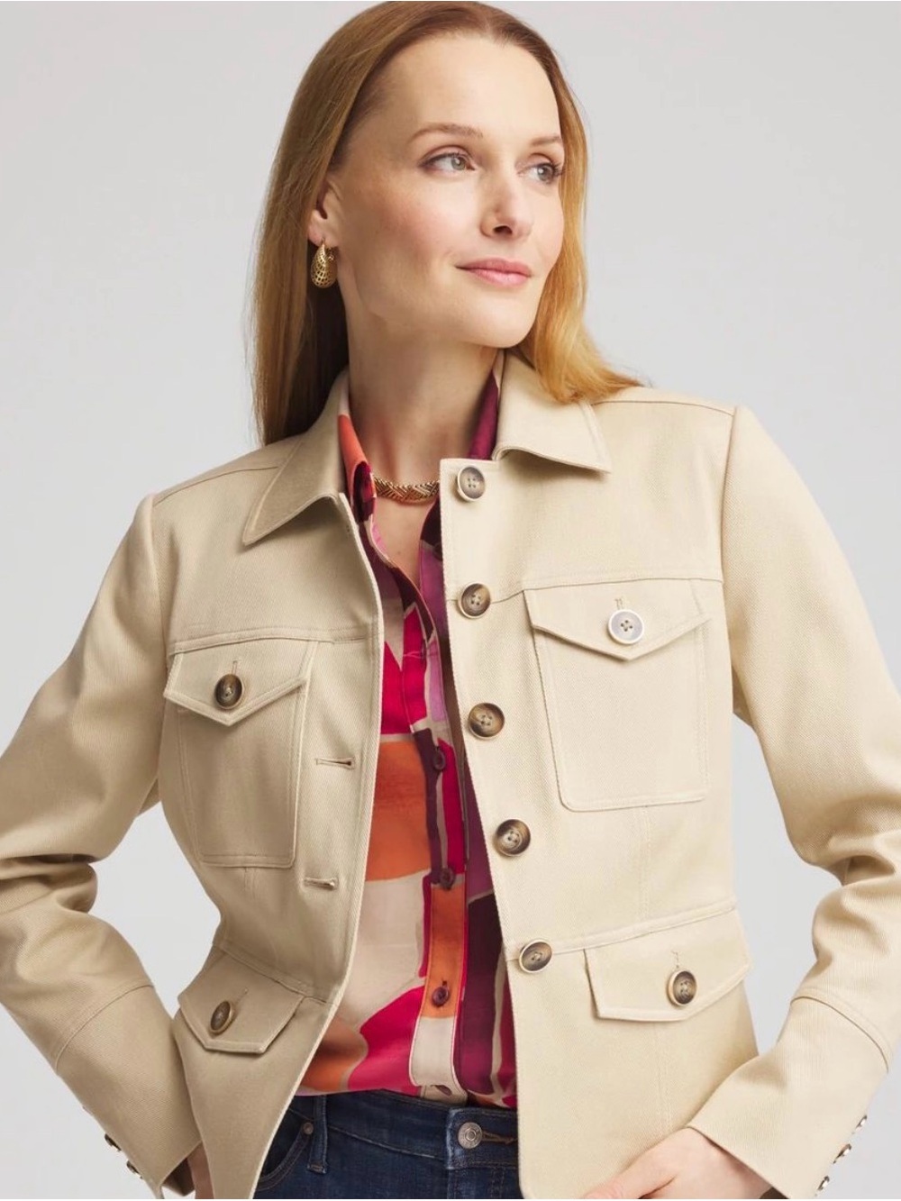 Chicos Twill Safari Cream Jacket